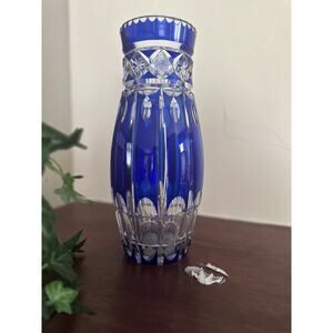 Val St. Lambert Cobalt Blue Cut To Clear Crystal Vase - Hand Cut Belgian Art Gla